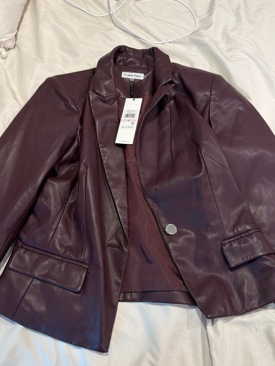 Calvin Klein Jackets & Blazers - Calvin Klein Women's Burgundy Faux Leather Blazer